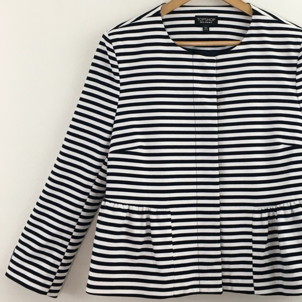 Topshop | Black & White Nautical Striped Peplum Blazer